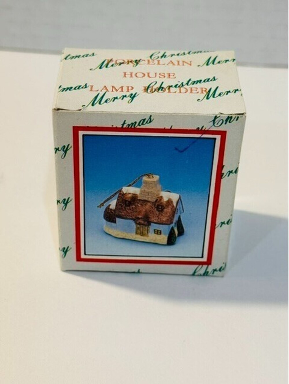 Vintage Miniature Porcelain House Lamp Holder Tree Light Cover Ornament In box